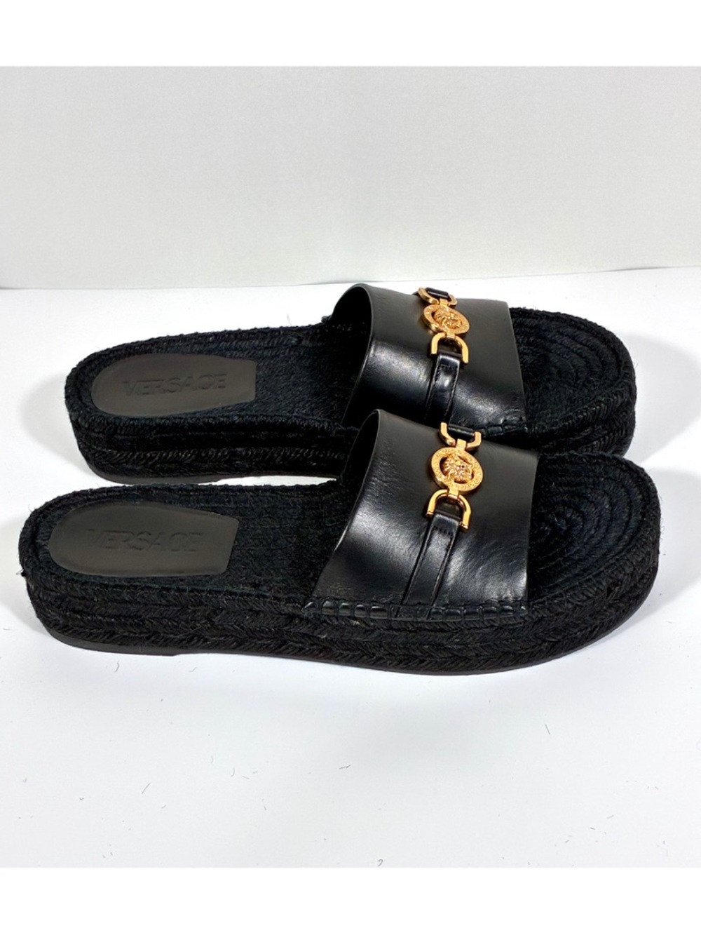 Versace Medusa '95 Espadrille Platform Slide Sandals Black 39 EU NEW